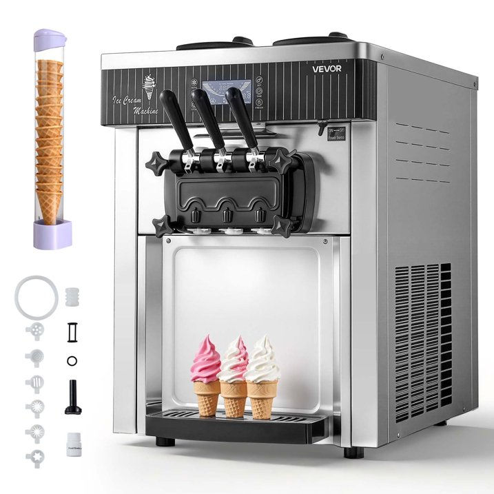 VEVOR Commercial Ice Cream Machine, 20-28L/H Yield, 2200W 3-Flavor Countertop