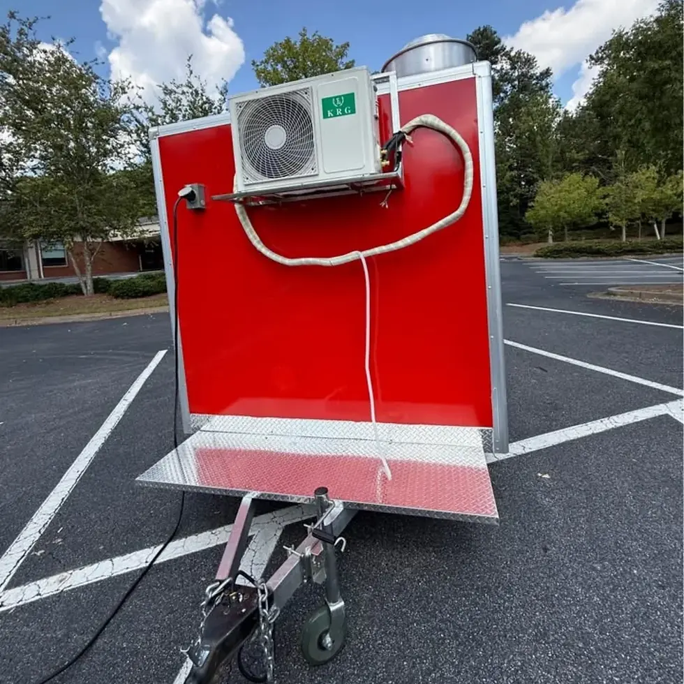 Thumbnail: 13ft Bright Red Enclosed Food Trailer with Dual Axle, Serving Window & Diamond