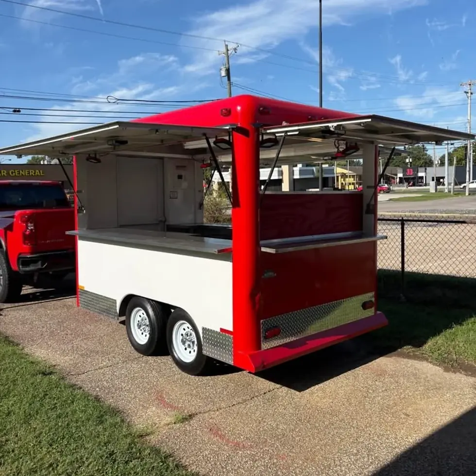 Thumbnail: 13ft Classic Red & White Dual Axle Food Trailer with Large Serving Window