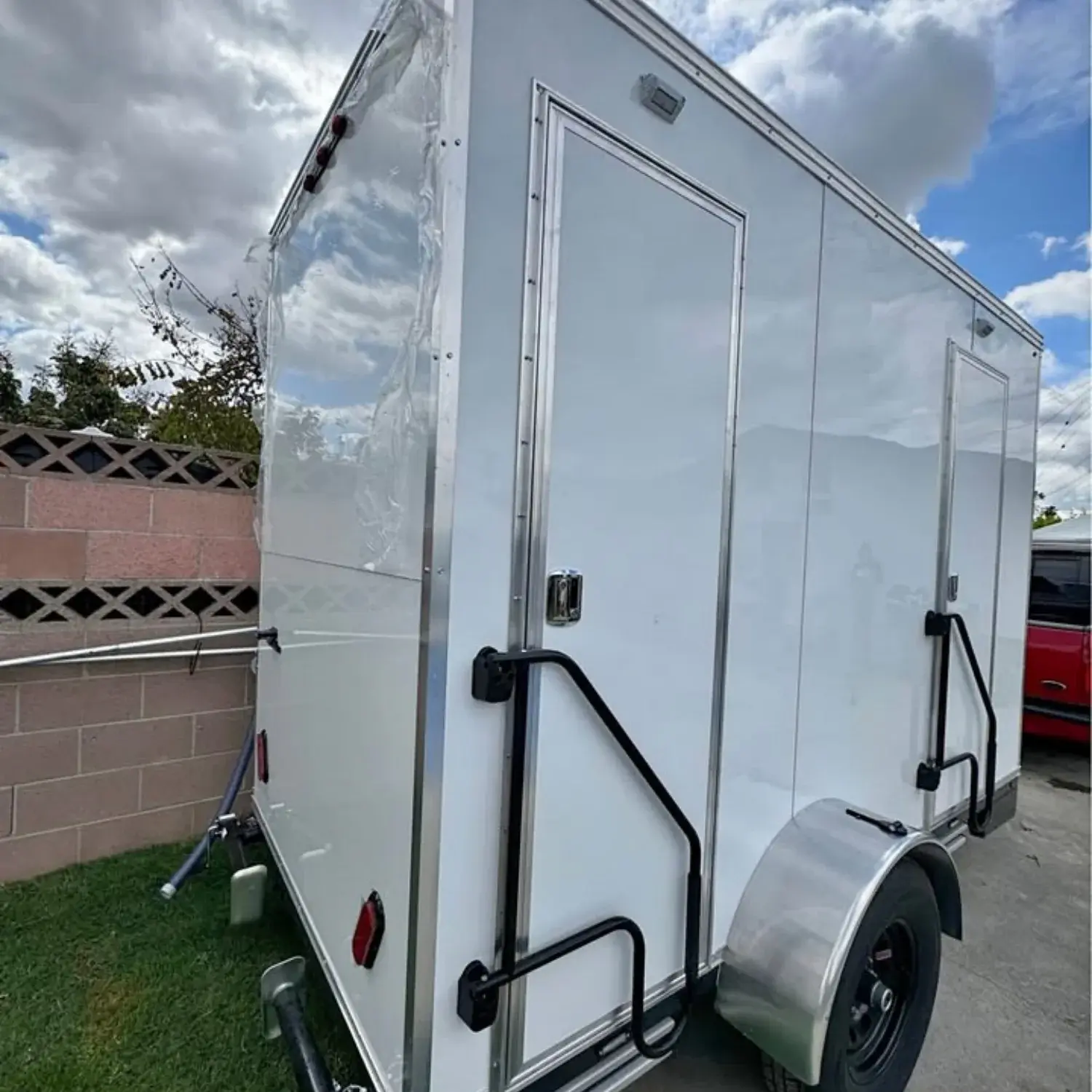 Single Axle Enclosed Utility Trailer - White Towable Kiosk with Diamond Plate