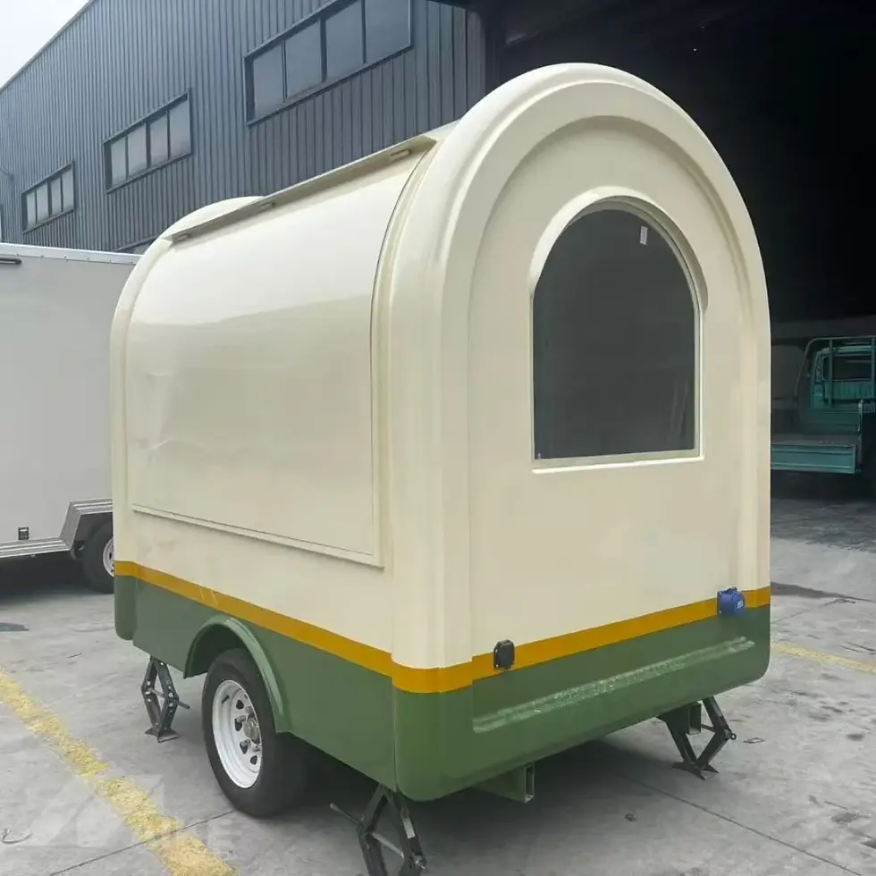 Thumbnail: Cream Teardrop Food Trailer with Large Serving Window for Coffee, Desserts