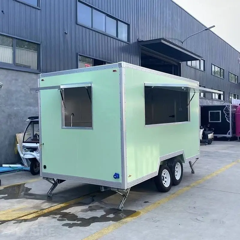 13ft Light Green Enclosed Food Trailer for Street Food & Drinks with Dual Axle