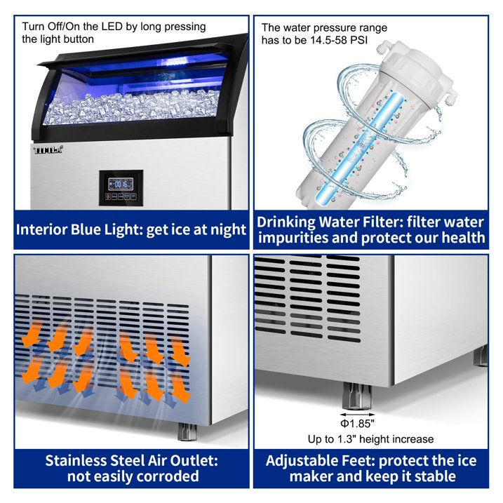 Thumbnail: TITTLA Commercial Ice Maker, 200lbs/24H, Stainless Steel, Under Counter, 55lbs