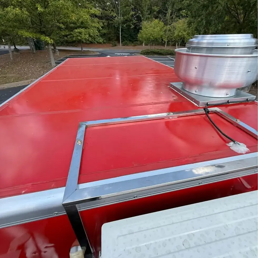 Thumbnail: 13ft Bright Red Enclosed Food Trailer with Dual Axle, Serving Window & Diamond