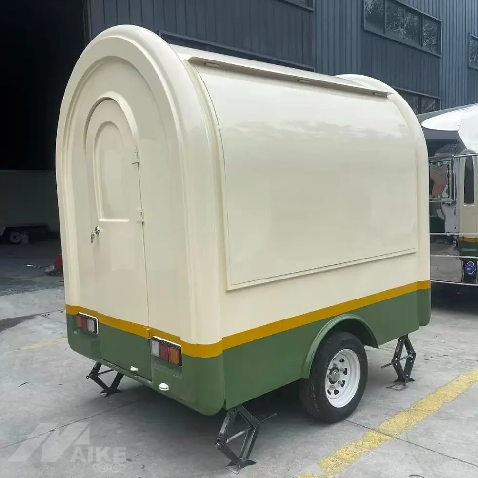 Thumbnail: Cream Teardrop Food Trailer with Large Serving Window for Coffee, Desserts