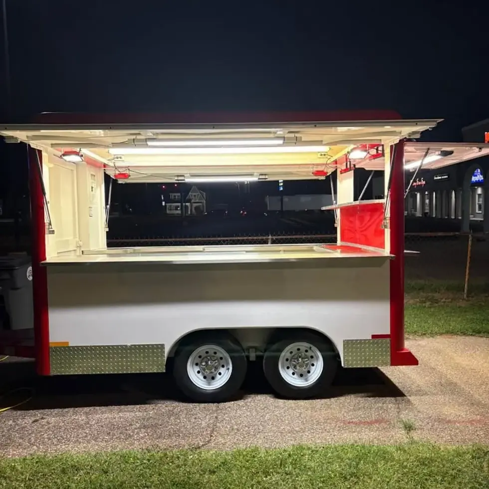 Thumbnail: 13ft Classic Red & White Dual Axle Food Trailer with Large Serving Window