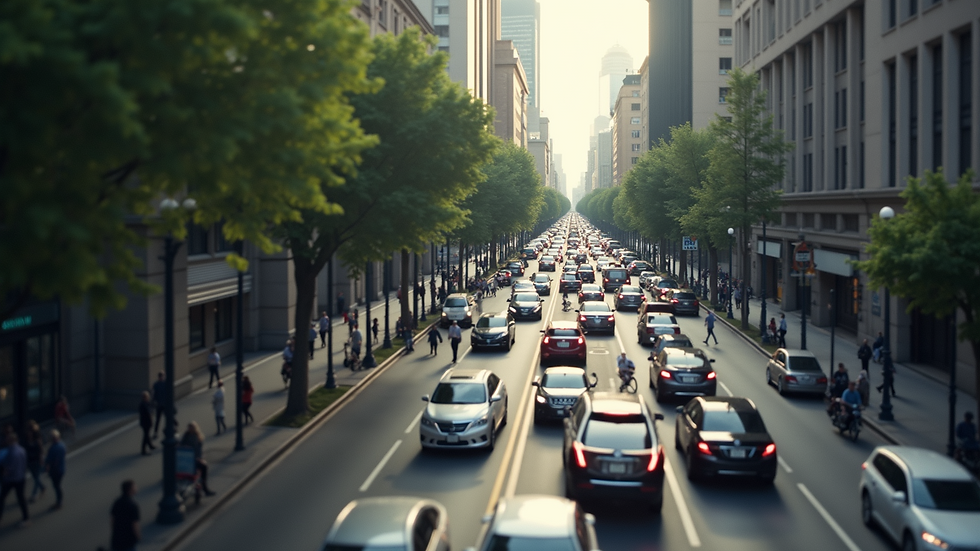 High angle view of a busy city street filled with vehicles