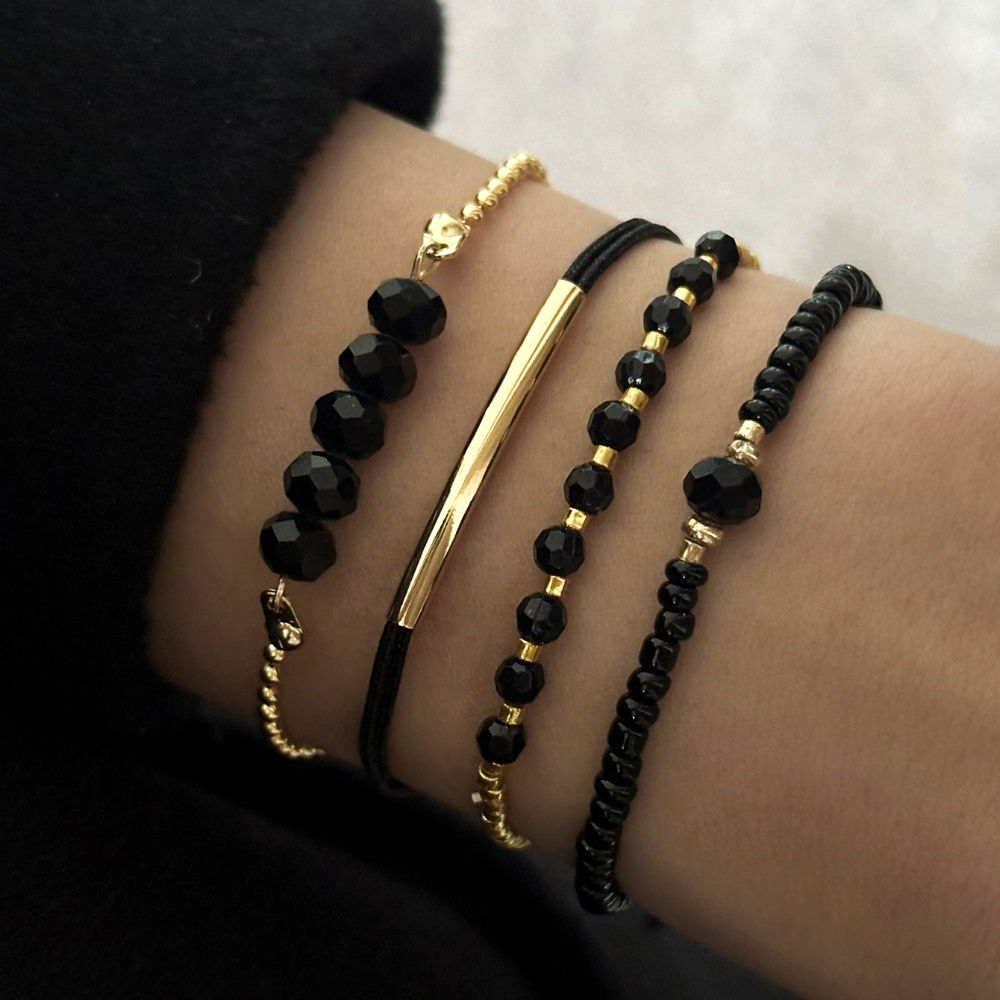 Black & Gold Bead Stacking Bracelet Set