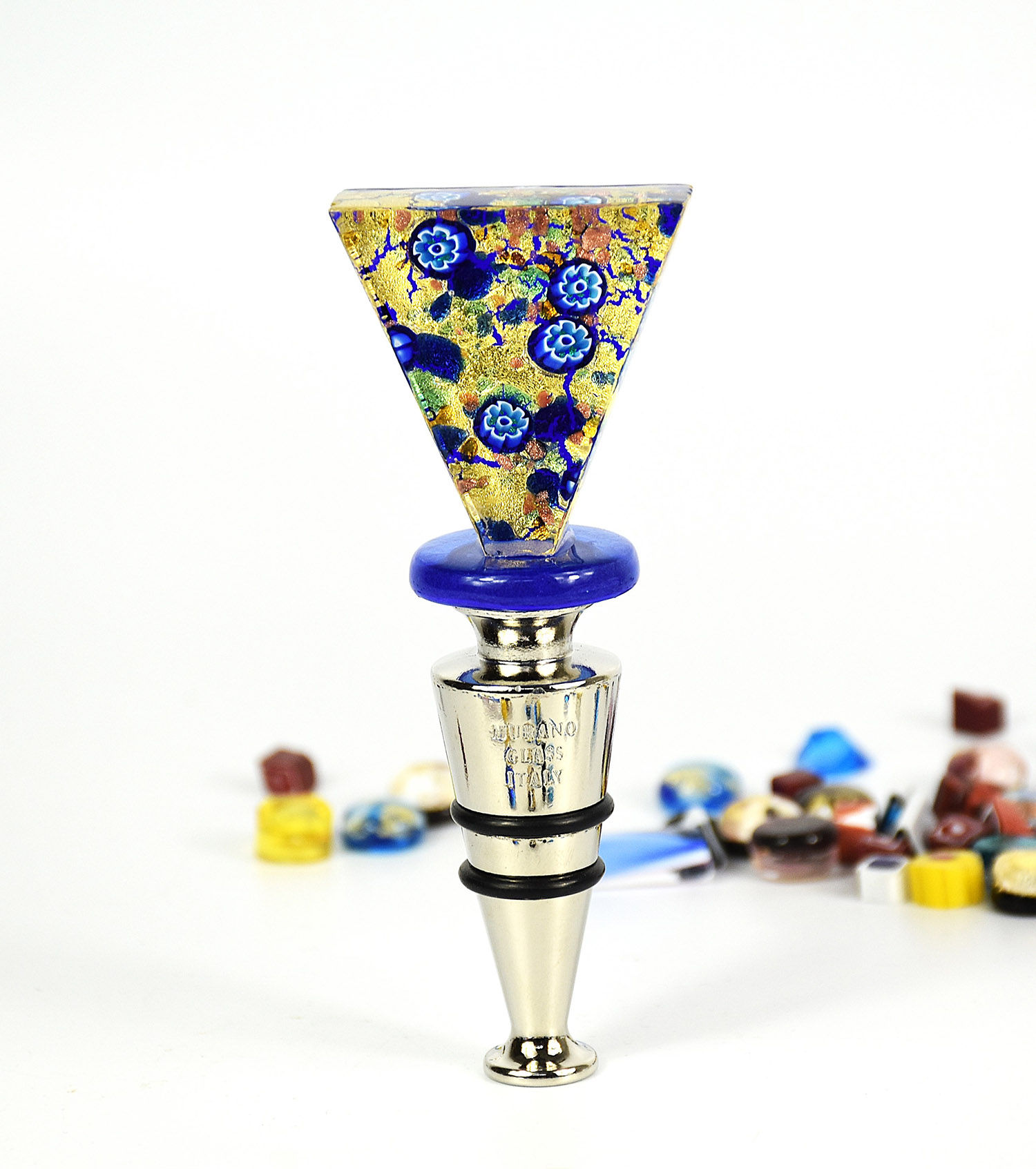 TAPPO PER BOTTIGLIA CON FOGLIA ORO  E MURRINE DI MURANO