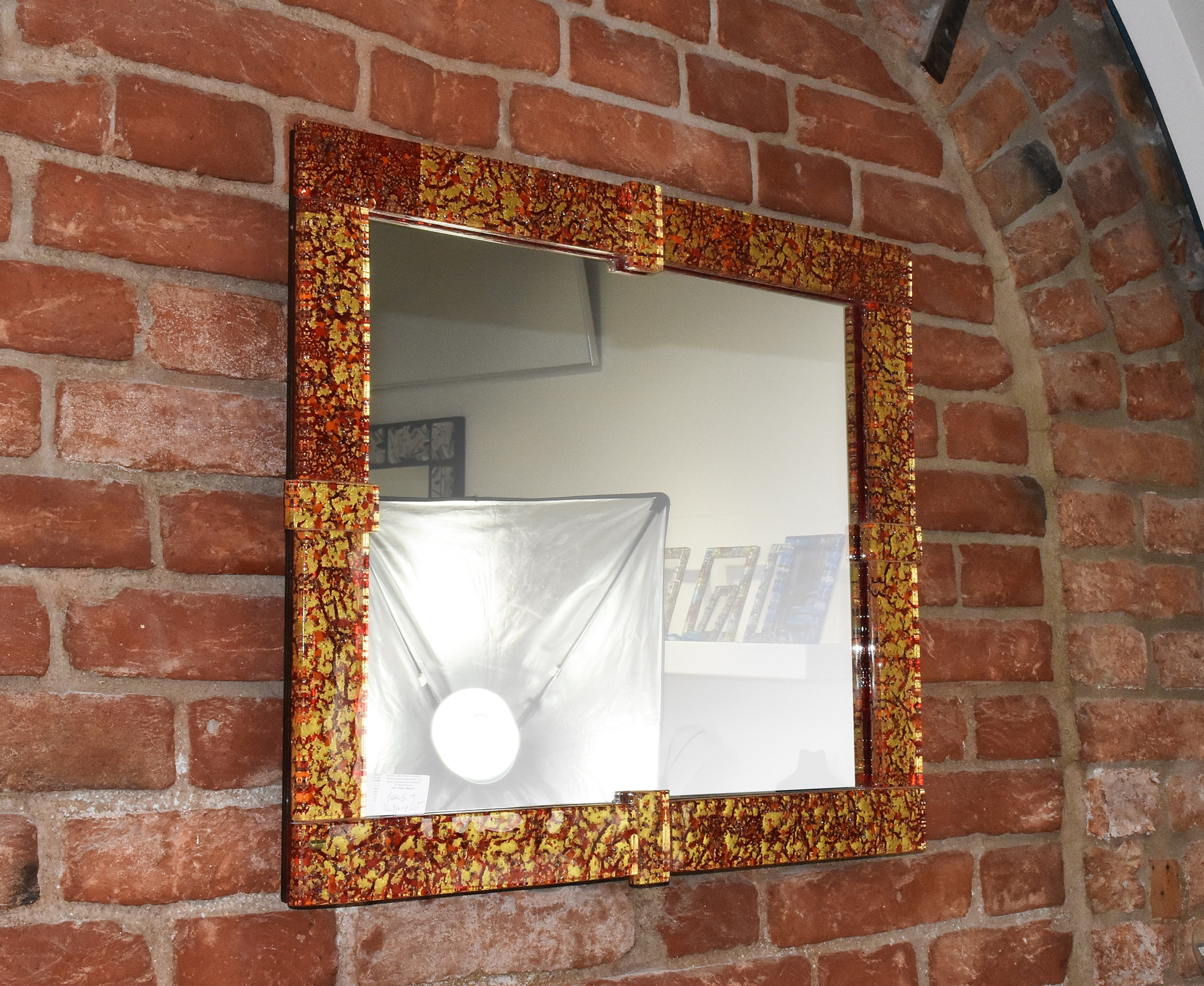 SPECCHIO 70*50 CM ROSSO CON FOGLIA ORO