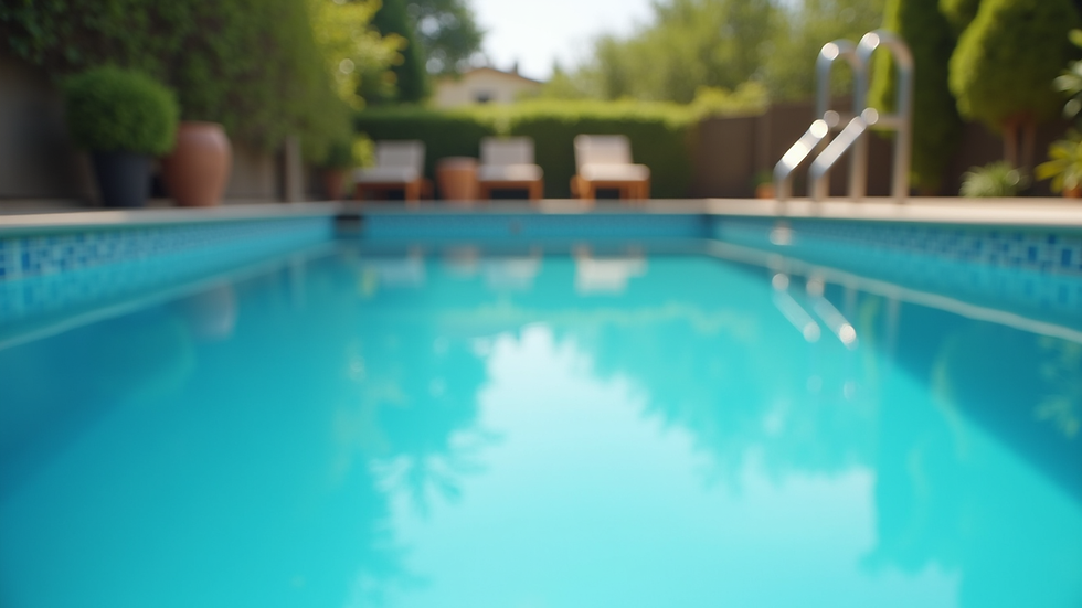 Eye-level view of a clean backyard pool with clear blue water