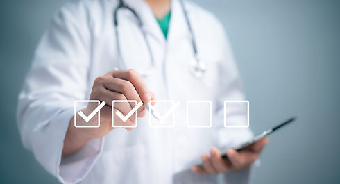 Check list concept.Medical worker with online checklist survey, filling out digital form c