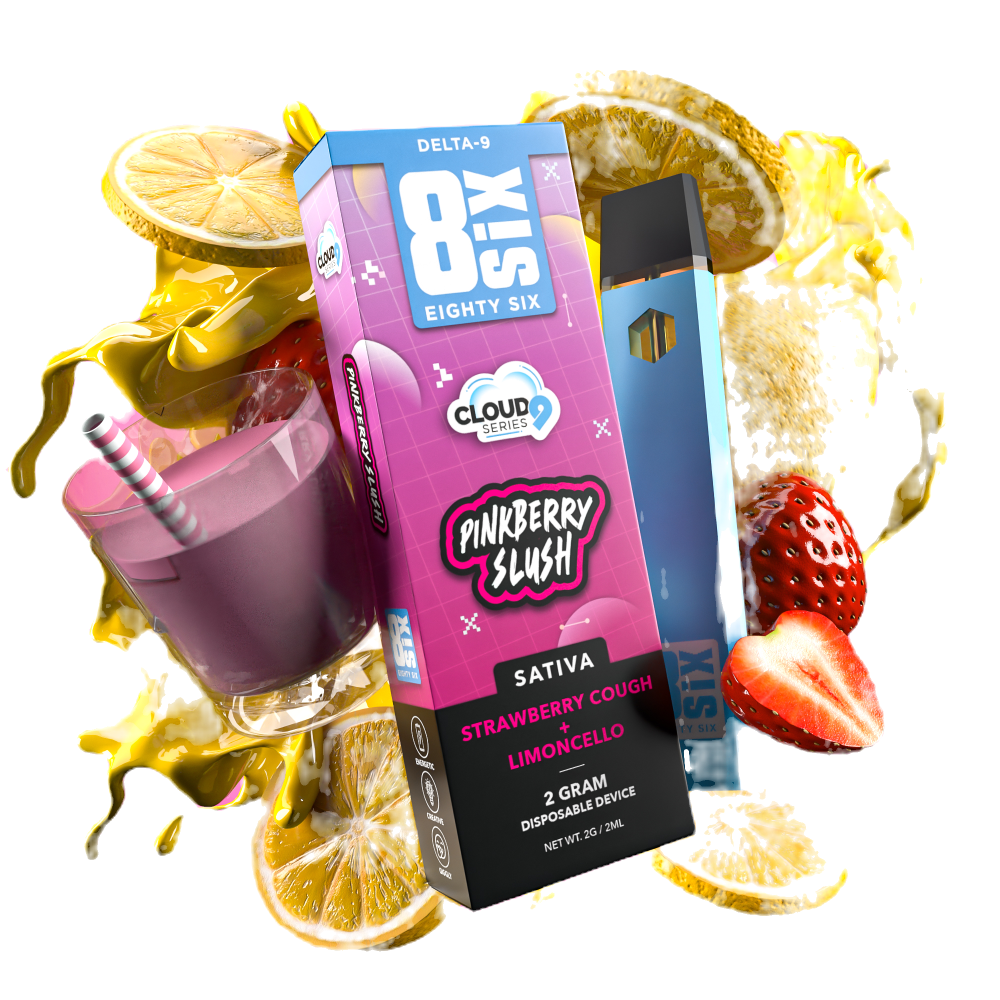 Pinkberry Slush Delta-9 THC 2G - Vape descartável premium com sabor de frutas vermelhas e efeito energético.