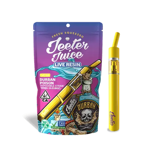 Comprar Jeeter Juice Durban Poison 1000mg – Sativa 88,15% com fundo branco, destacando o cartucho premium de THC.