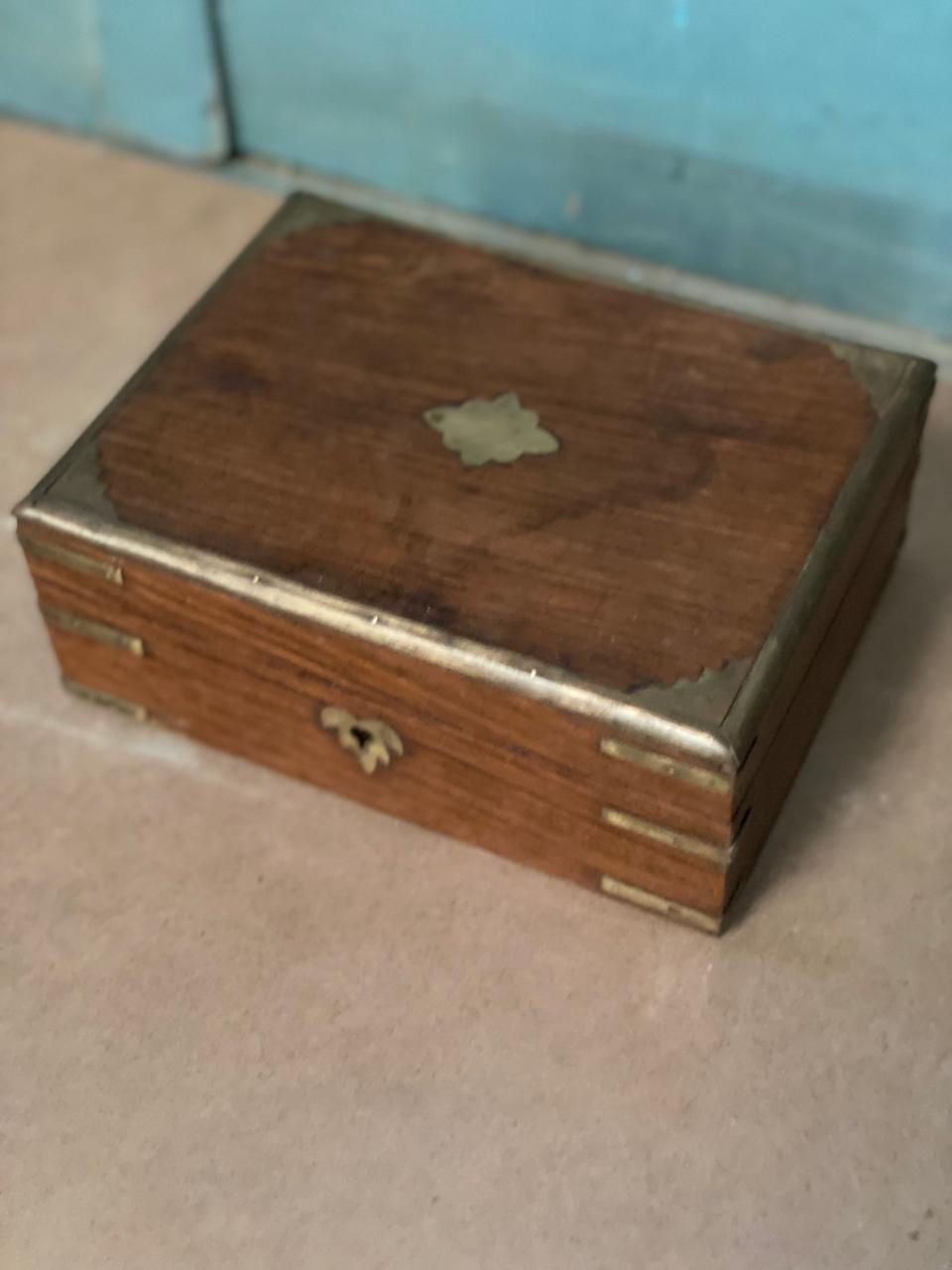 Thumbnail: OLD MEDIUM SIZE TEAK WOOD JEWELRY BOXES