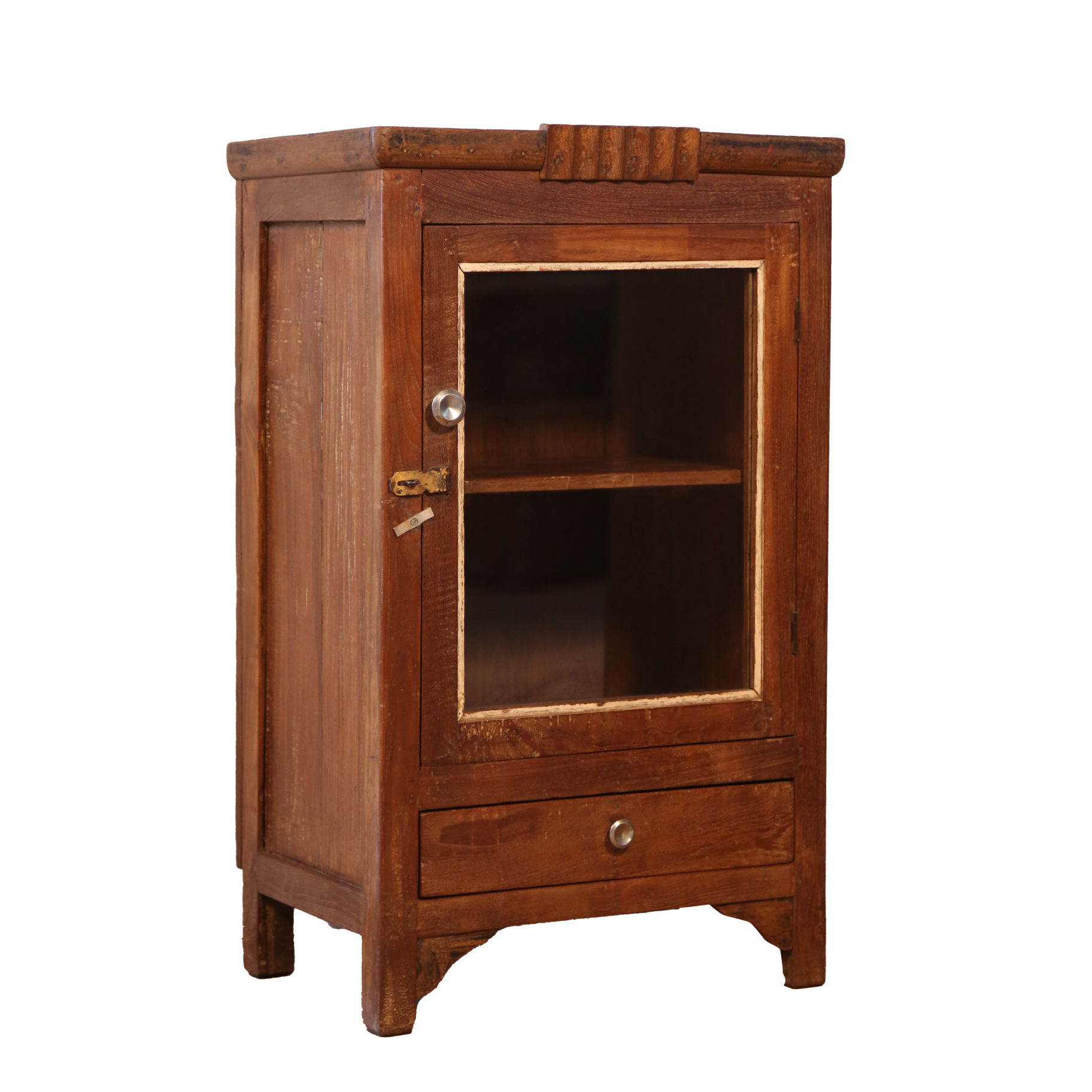 OLD SMALL NATURAL TEAK WOOD CABINET/BED SIDE