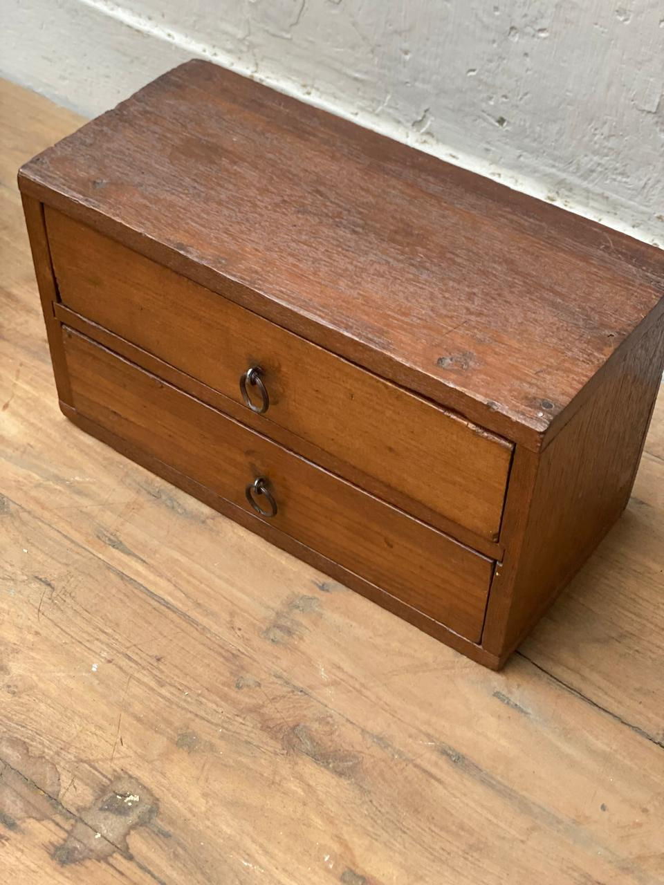 Thumbnail: OLD DOUBLE TEAK WOOD DRAWER BOX