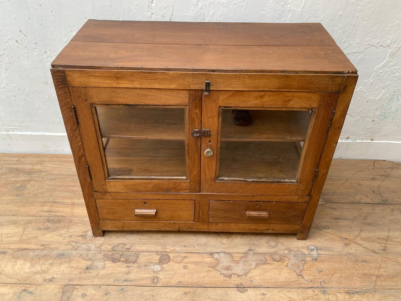 OLD SMALL TEAK WOOD GLASS SIDE TABLE SHOWCASE