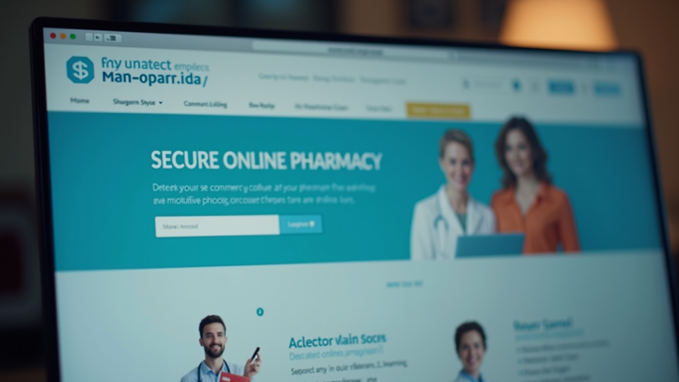 Close-up view of a computer screen showing a secure online pharmacy website