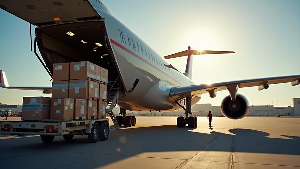 Eye-level view of a cargo plane being loaded with medical supplies