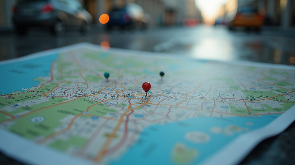 Eye-level view of a city map with emergency contact details