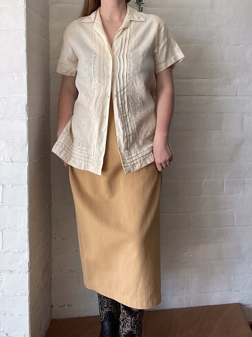 Thumbnail: VINTAGE Country Belle Denim Skirt - Size 16