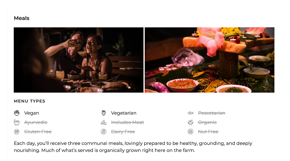 Screenshot from retreat listing on Retreat Guru retreat directory