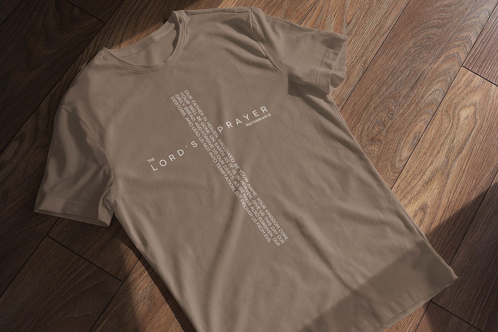 Miniatura: The Lord's Prayer written out in the shape of a cross on espresso t-shirt