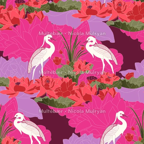 Lotus Garden 02 – mønsterdesign av Nicola Mulryan, Multebær