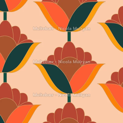 Retro Blomst – mønsterdesign av Nicola Mulryan, Multebær