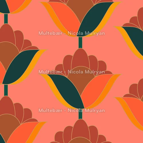 Retro Blomst – mønsterdesign av Nicola Mulryan, Multebær