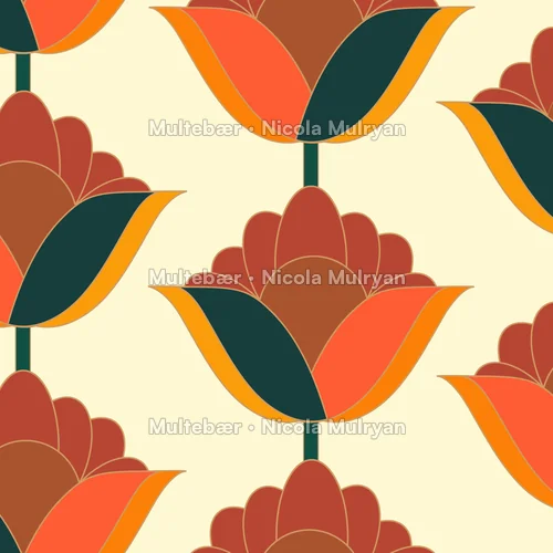 Retro Blomst – mønsterdesign av Nicola Mulryan, Multebær
