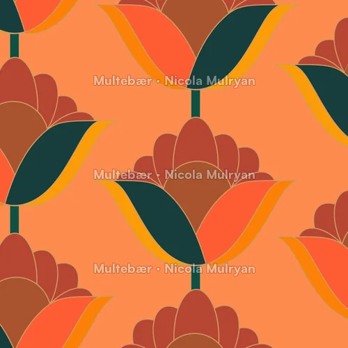 Retro Blomst – mønsterdesign av Nicola Mulryan, Multebær