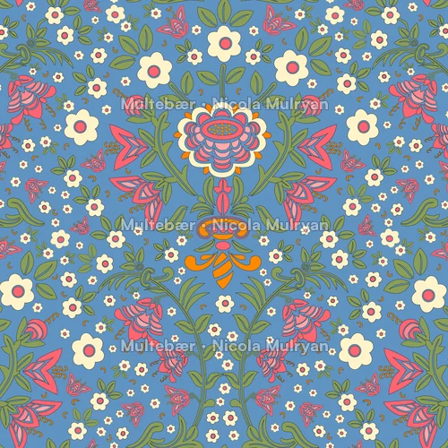 Norwegian heritage smooth blue 100% – mønsterdesign av Nicola Mulryan, Multebær