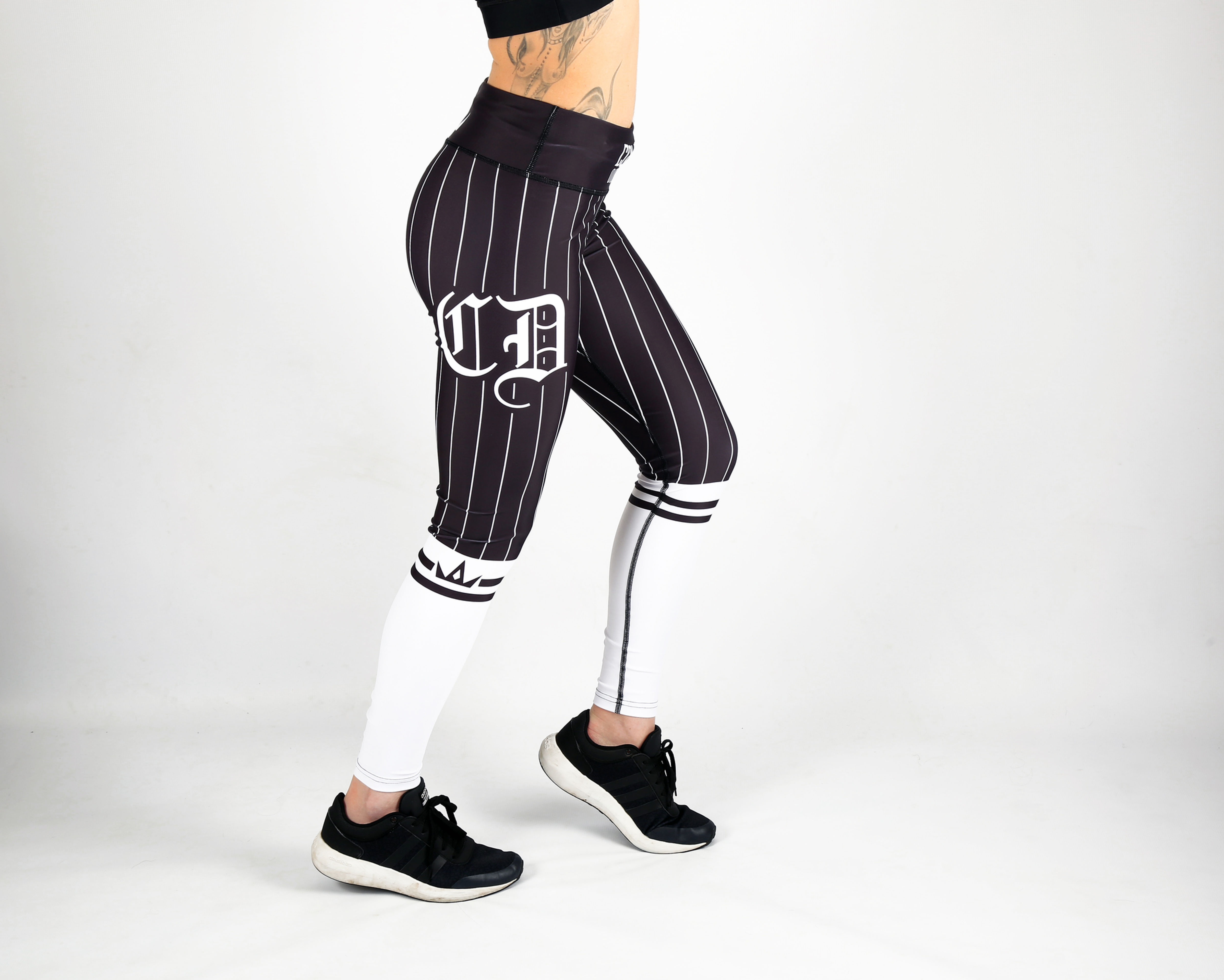 White on Black Baseball Fitness Leggings
