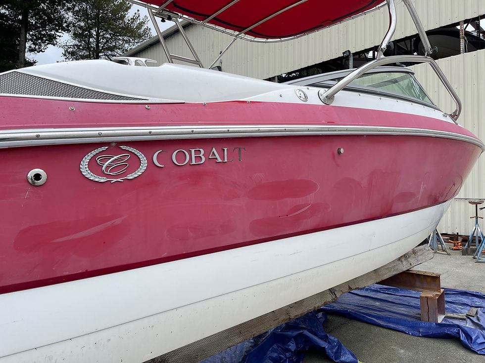Before pic of a severely oxidized red Cobalt Boat the day it arrived from Mercer Island, Wa.