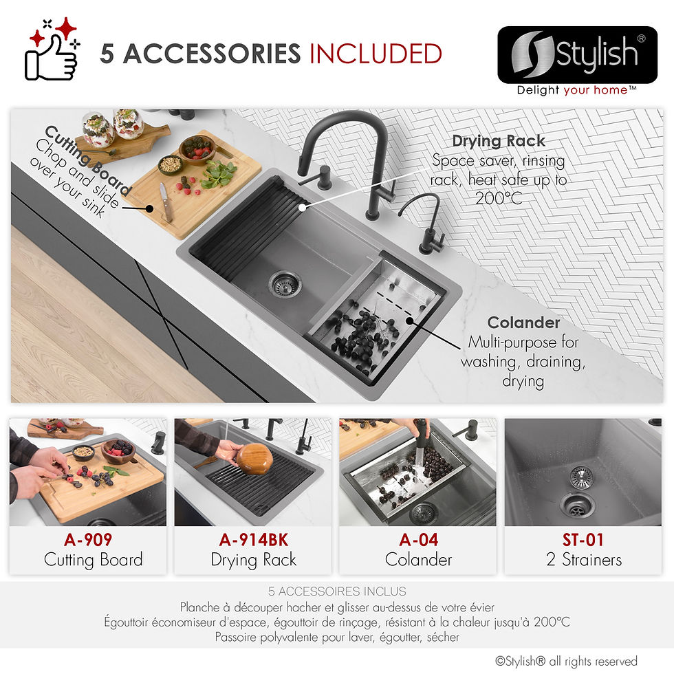 Miniature : STYLISH 30'' WATERTON S-831WL Gray Composite Granite Kitchen Sink