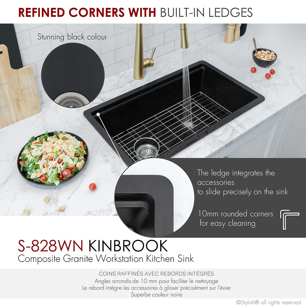 Miniature : STYLISH 28'' KINBROOK S-828WN Black Composite Granite Kitchen Sink