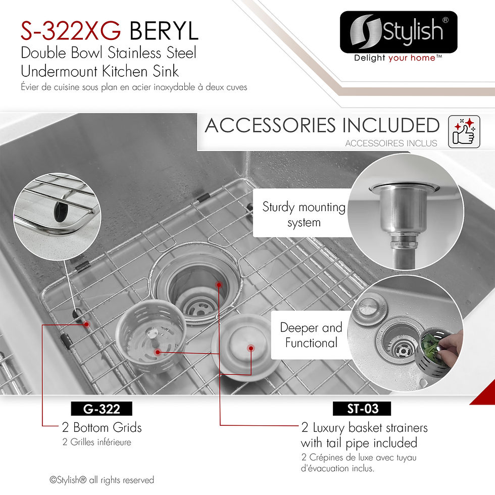 Thumbnail: STYLISH 33'' BERYL S-322XG Reversible Double Bowl Kitchen Sink