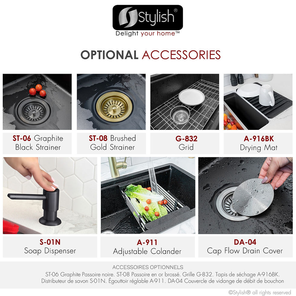 Miniature : STYLISH 32'' CANMORE S-832WN Black Composite Granite Kitchen Sink