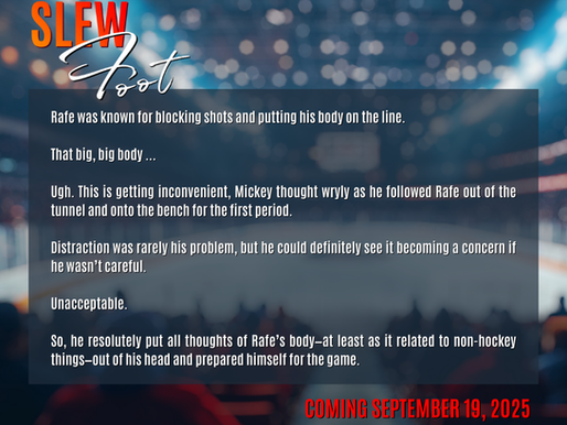 Hockey crowd and ice background.Slew Foot title at the top. Red text saying Coming May 30, 2025 and quote from book.
