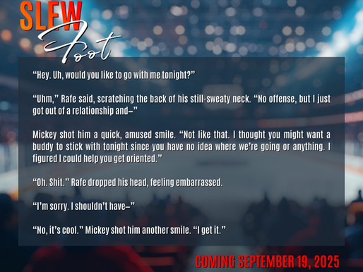 Hockey crowd and ice background. Slew Foot title at the top. Red text saying Coming May 30, 2025 and quote from book.