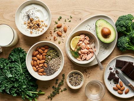 Whole-food ingredients for bone density in menopause: yoghurt, kale, almonds, and avocado