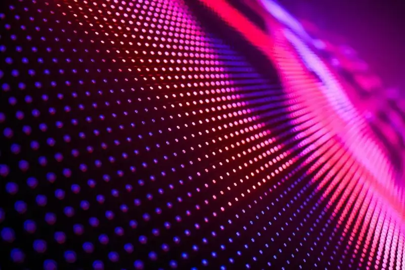 Close-up of illuminated LED screen background used in DS Visual blog section