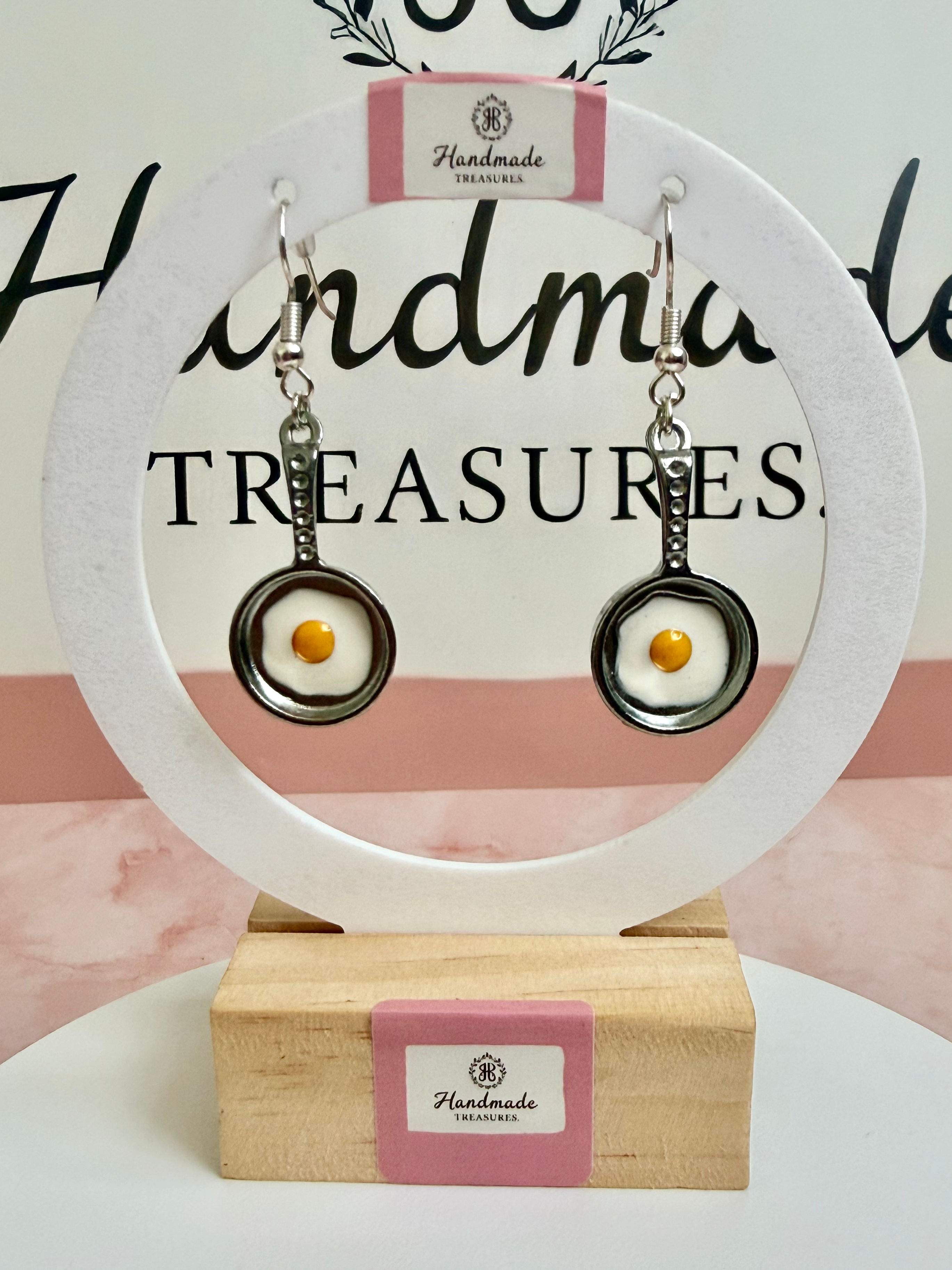 Cute Funny Fried Egg Earrings in Frying Pans | Handmade Food Jewellery