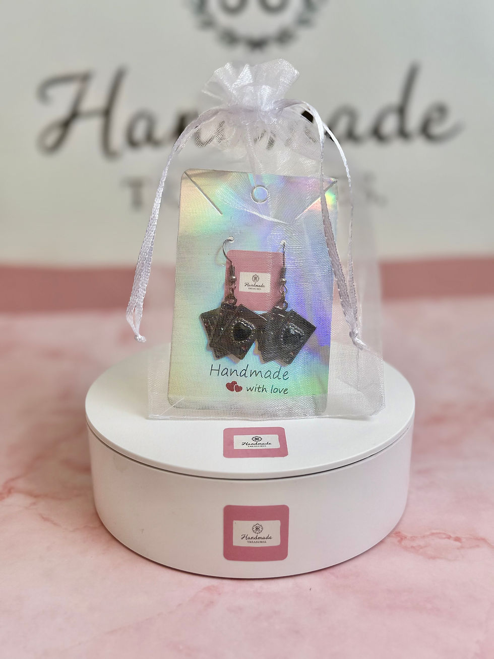 Thumbnail: Black Ace of Hearts Playing Card Earrings, Black Heart Gem Casino Jewellery 
