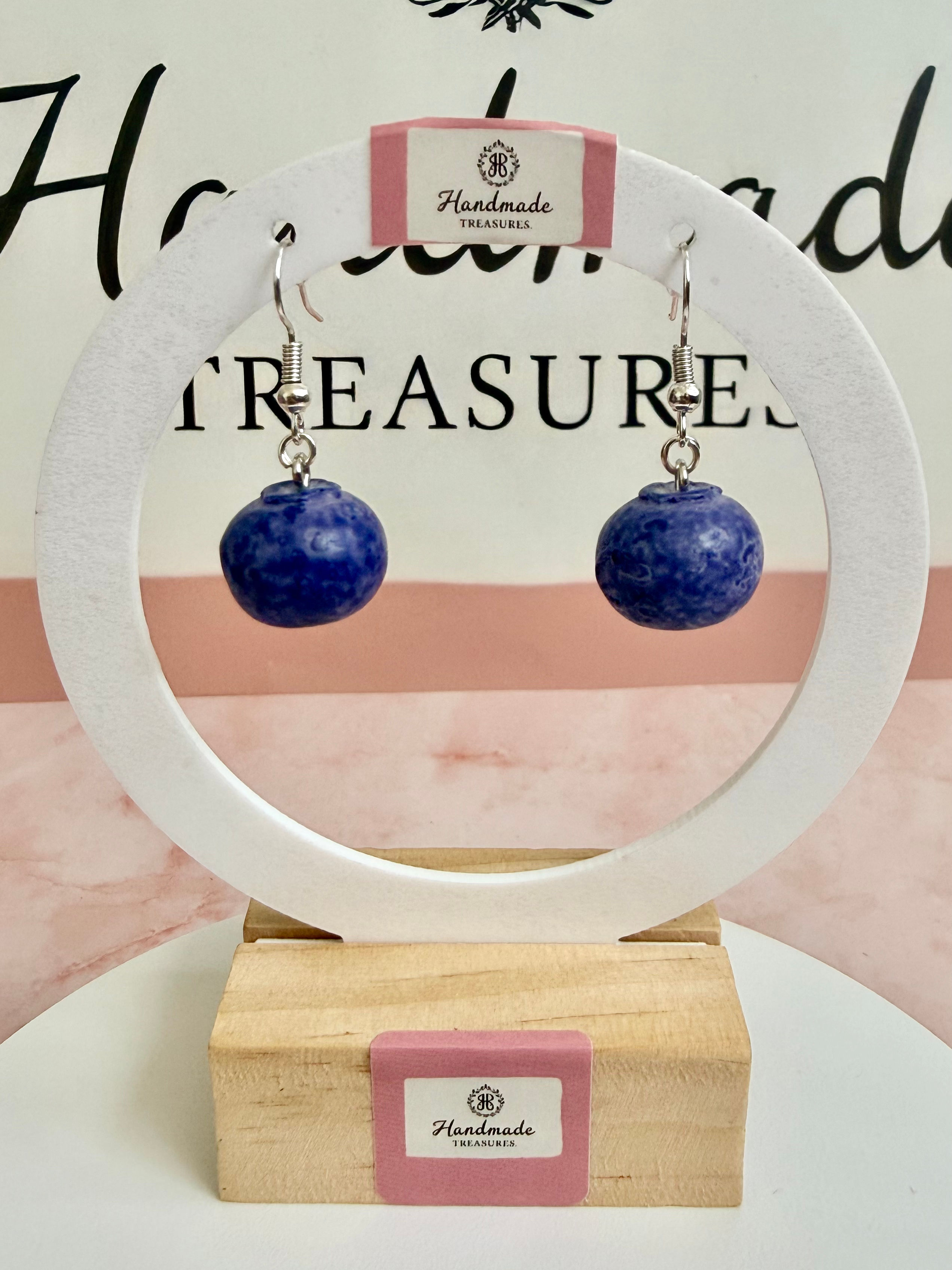 Blueberry Earrings, Fruit Dangle Earrings, Cute Food Jewellery