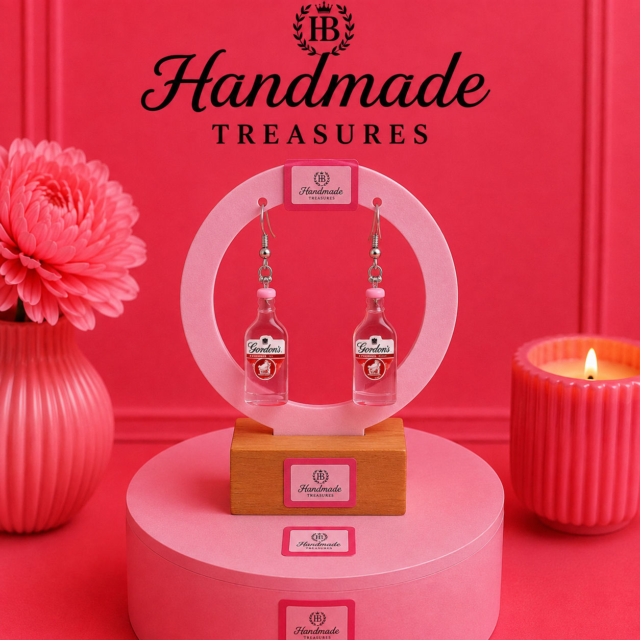 Gordonβs Pink Gin Bottle Earrings