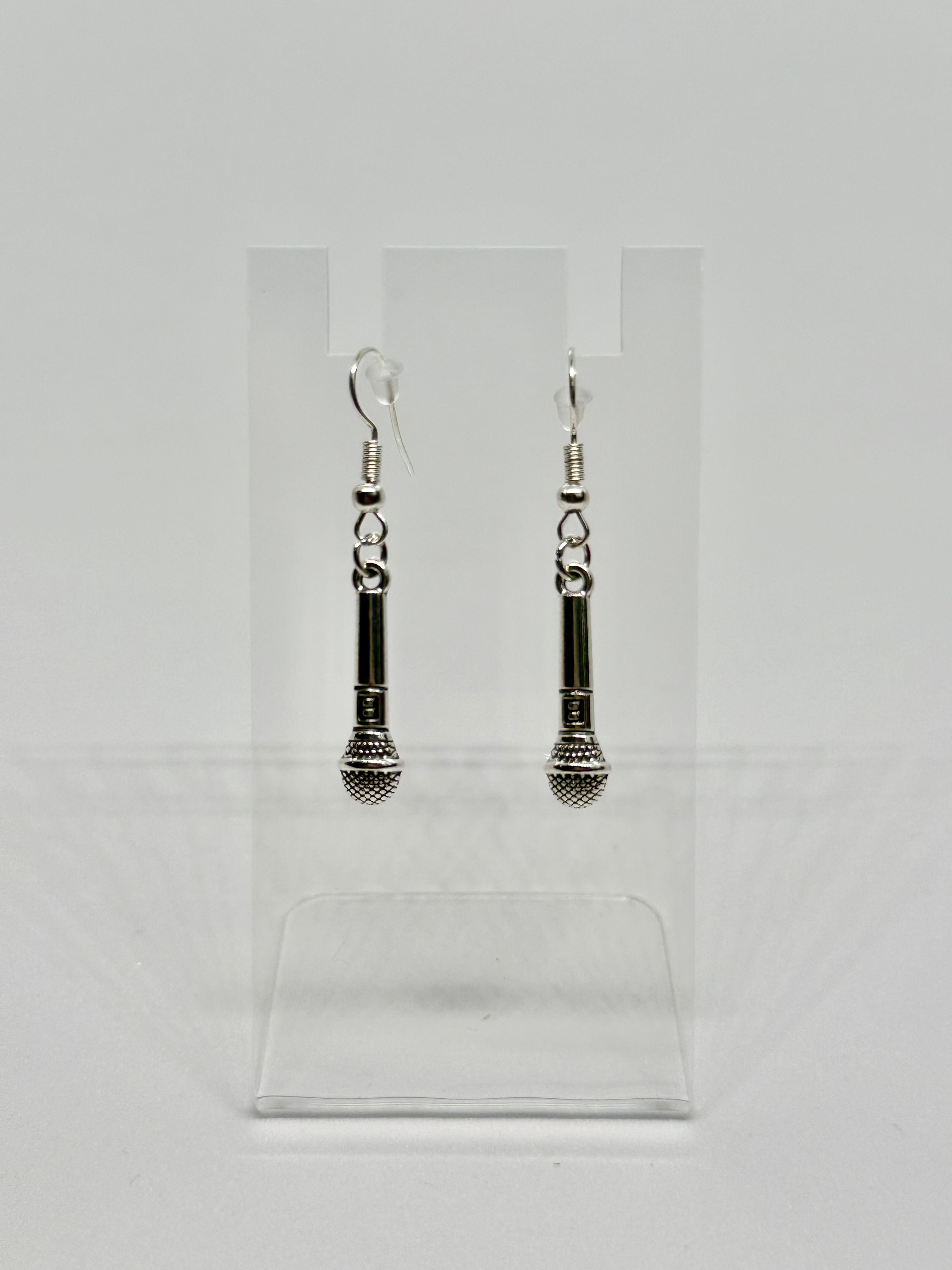 Microphone Dangle Earrings | Silver Music Earrings | Singer & Karaoke Gift