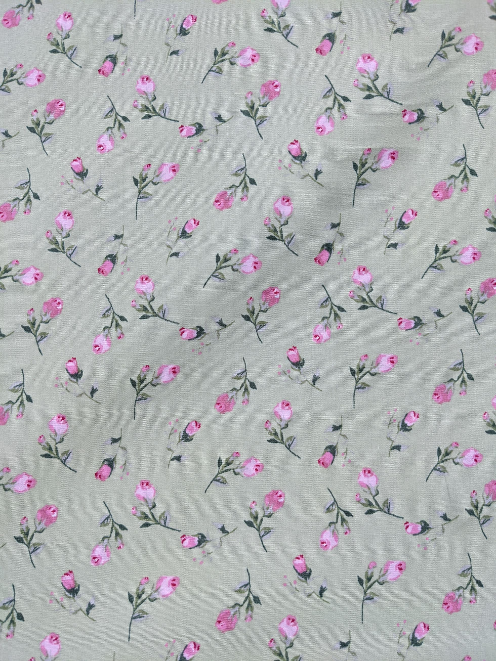Thumbnail: Pale Green with Pink Floral 100% Cotton Fabric